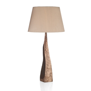 Aztec Hammered Copper Table Lamp with Silk Shade